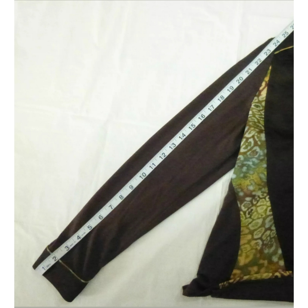 Women Top Size L Brown Long Sleeve Henley Stretch - Picture 3 of 8